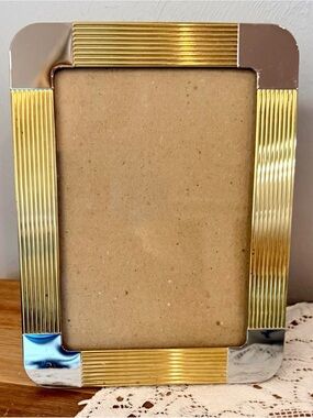 Vintage Art Deco Gold and Silver Ribbed Metal Picture Frame holds 5x7- Unbranded